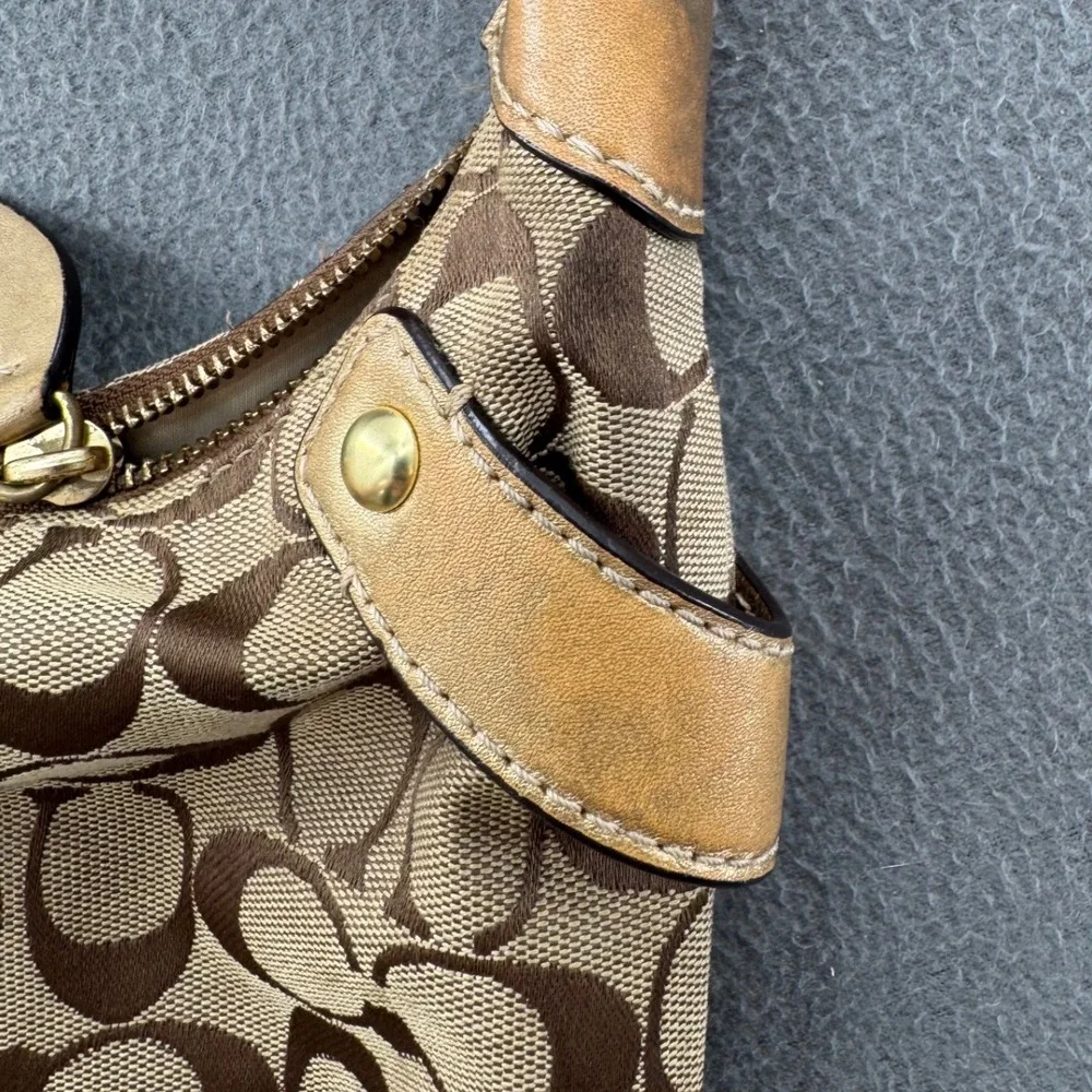 Coach Signature C Hobo Y2K Bag Medium Brown Gold F14691 Jacquard Shoulder Preppy